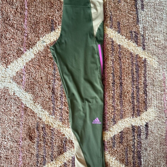 Adidas Green and Tan Color Block Leggings - Picture 3 of 9